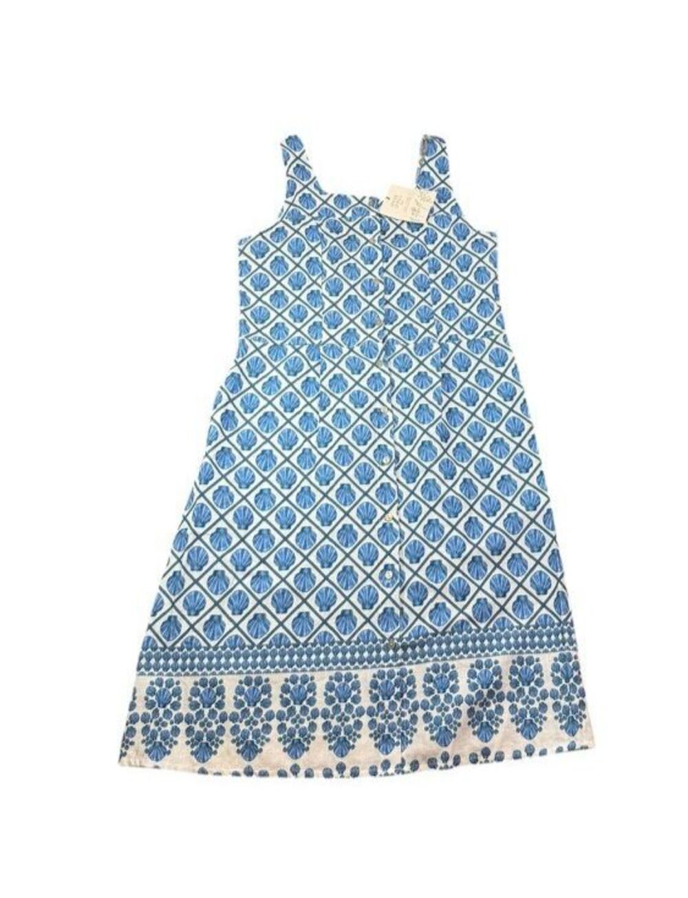 Spighe di Lino Sleeveless Dress Size Medium Linen Blend-Blue Shells - Beach